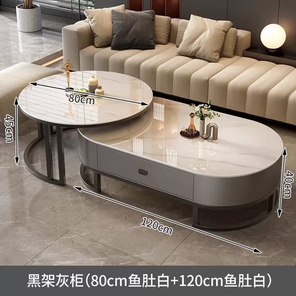 Black rack gray cabinet丨Snow Peak White + Snow Peak White - 120+80cm coffee table combination [upgraded glass crystal]