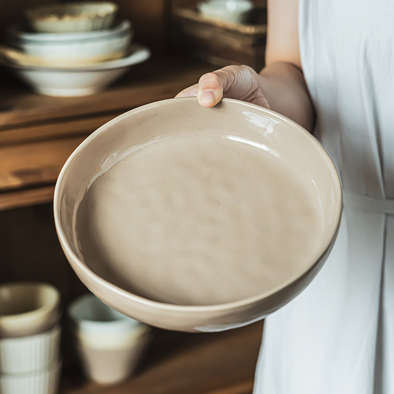 Plato de cerámica retro de alta calidad ondulado profundo platos de platos caseros cubiertos platos de carne de carne de comida occidental platos de pasta
