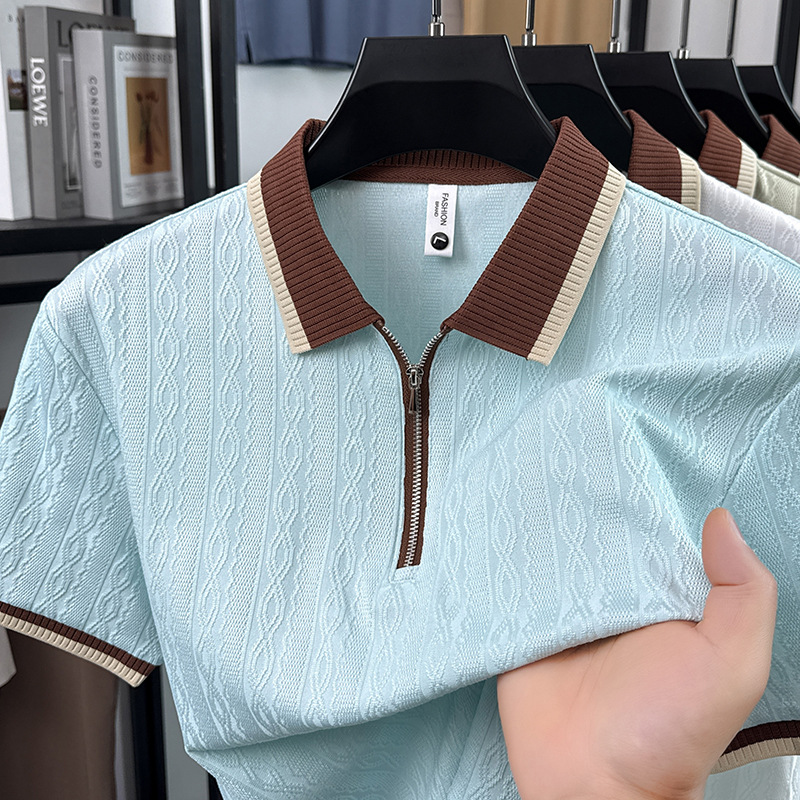 [911 #] nuevo color de verano de manga corta de media manga ligera Jacquard cremallera camiseta de hombre polo image 6