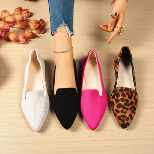2025 Summer New Foreign Trade Large Size Pointed Toe Fashionable and Comfortable Shallow Mouth Flat Bottom Slip-On Beanie Shoes for Women Wholesale