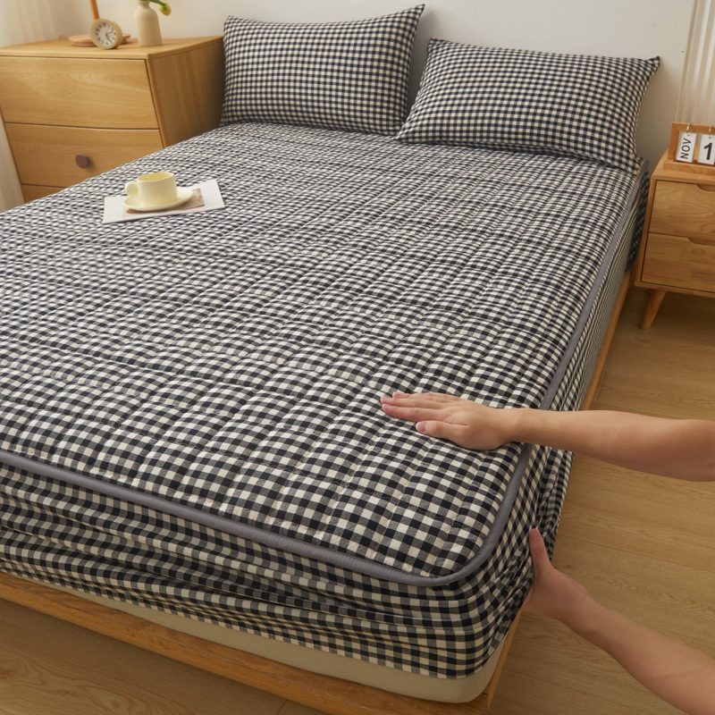 2025 nueva clase A de algodón teñido en hilo de algodón lavado funda de cama cubierta protectora de colchón grueso acolchado funda de cama de una sola pieza