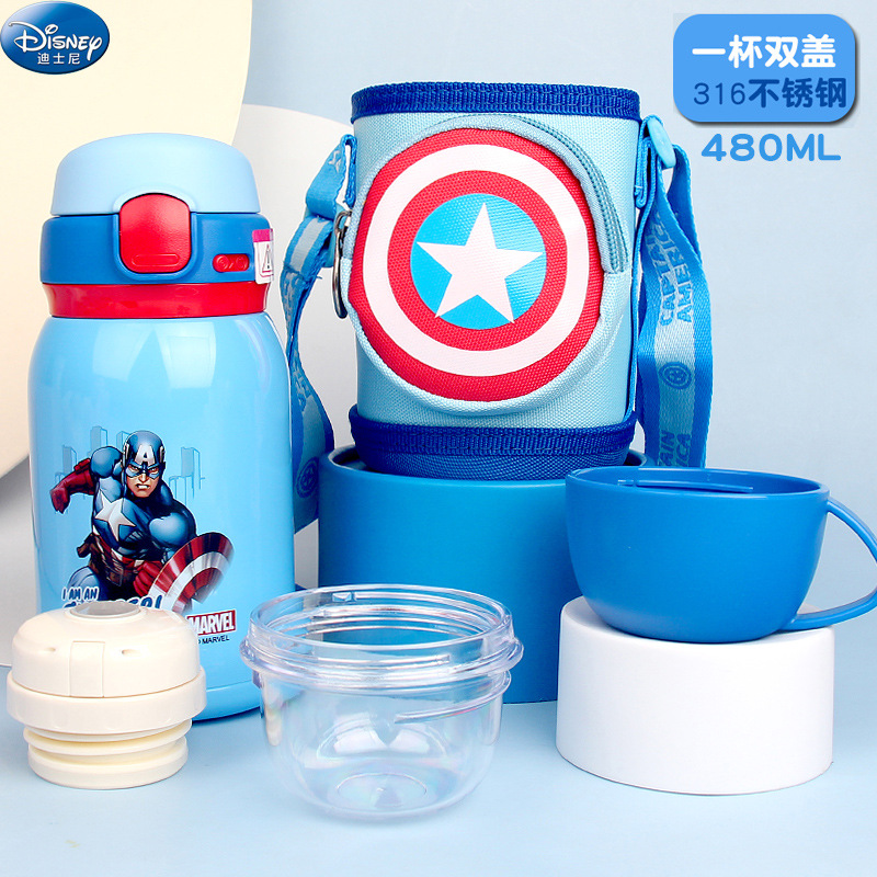 Детская термокружка Marvel Spider-Man с трубочкой, двойной крышкой, из нержавеющей стали, с чехлом, для девочек начальной школы.