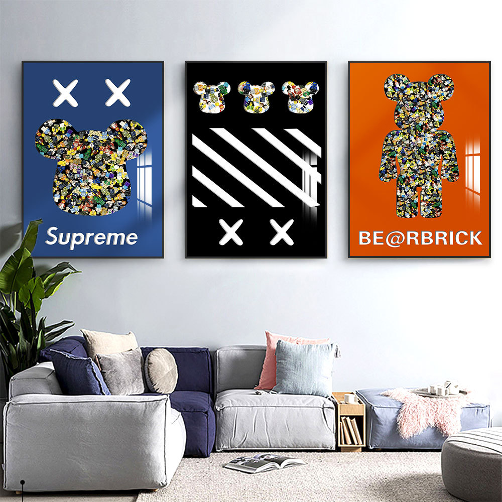 Lego bloques de construcción pintura decorativa Oso violento de dibujos animados pintura decorativa tridimensional real triple sala de estar pintura decorativa pasillo pintura pasillo