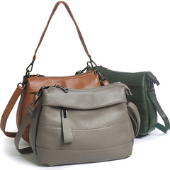 新款簡約真皮女包多隔層單肩斜挎包百搭頭層牛皮軟包雙肩帶