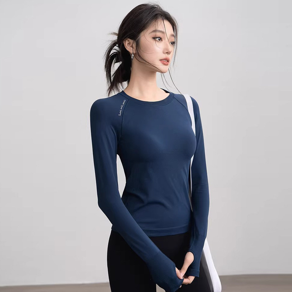 Ammed New Autumn and Winter Tight-Fitting Yoga Tops Seamless Elastic Running Outerwear Fitness Clothes for Women Long Sleeves