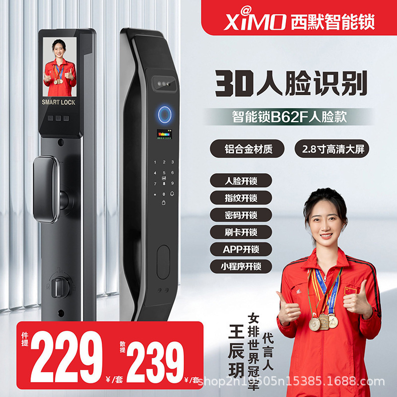 指纹锁家用人脸识别智能锁主动视频对讲全自动密码锁B70F|undefined