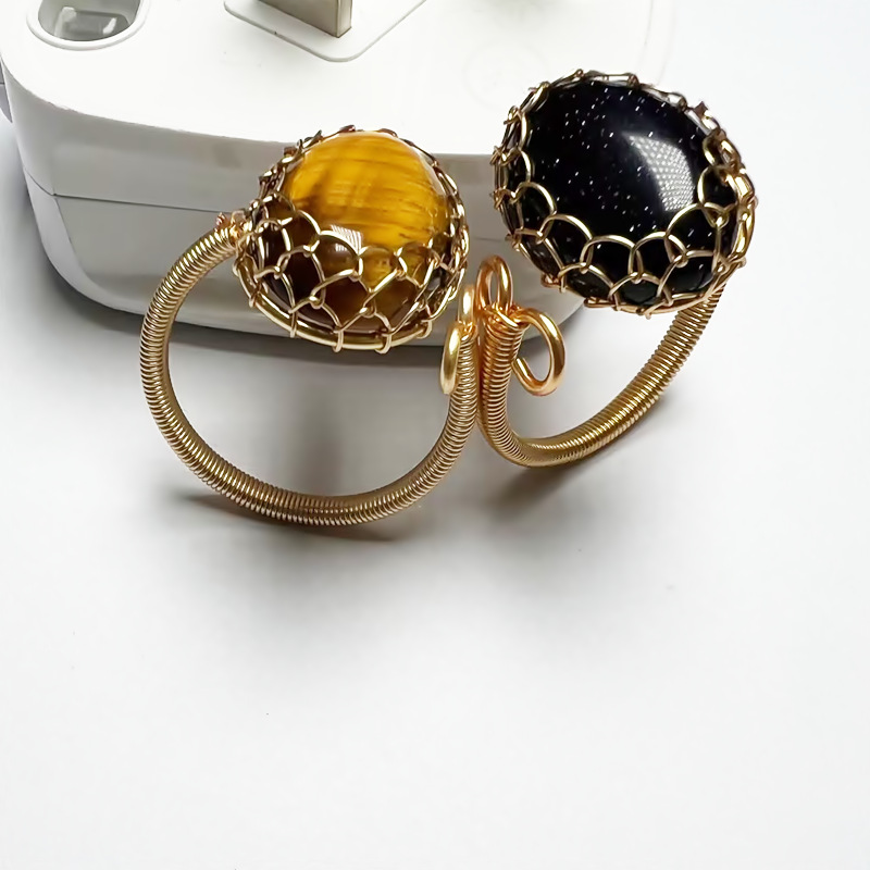 Retro Oval Blue San Tiger Eye Open Ring display picture 4