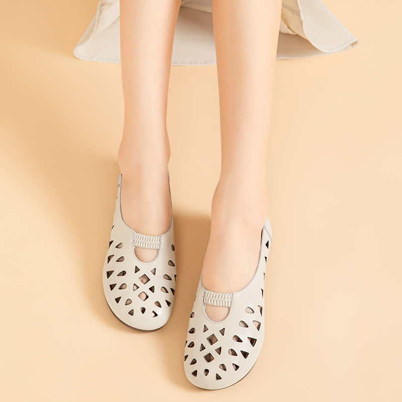 Low-Cut Hollow-Carved Round-Toe Slip-On Lazy Shoes, 2026 Summer New Style Boat Shoes, Flat-Soled Perforated Shoes for Women