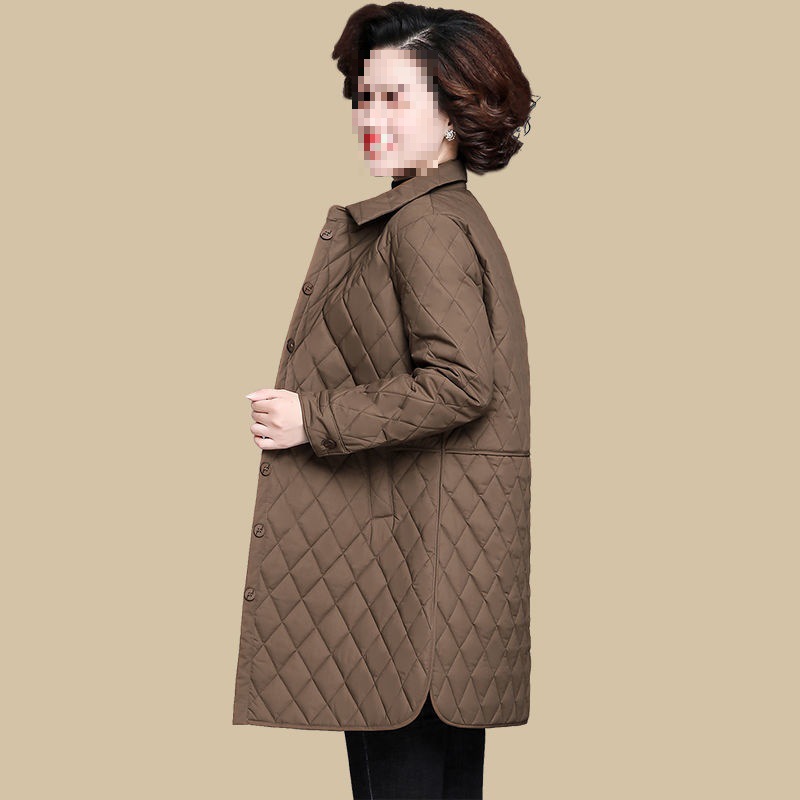 中年妈妈秋装冬轻薄羽绒棉服外套新款薄夹棉外套女中长款风衣