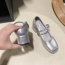 小个子隐形内增高8cm浅口粗跟单鞋潮夏季新款方头高跟玛丽珍女鞋