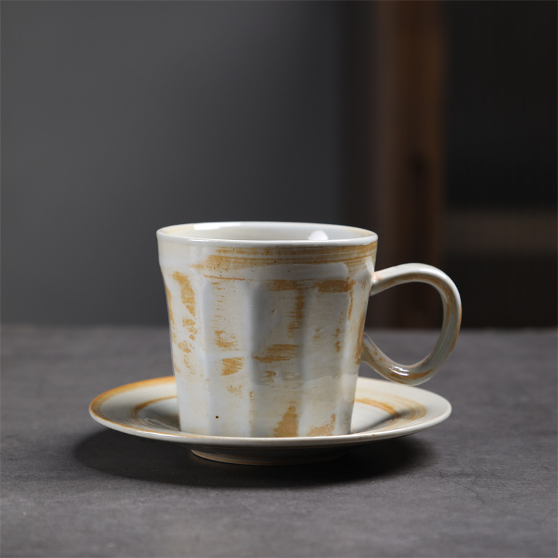 Estilo japonés vintage de cerámica taza de café y platillo traje creativo regalo taza de té de la tarde taza de café de gres