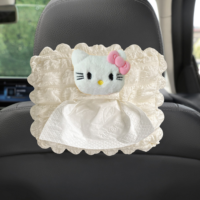 Nuevo lindo Kitty caja de toallas de automóvil asiento de automóvil bolsa de extracción de papel para automóvil colgante cubierta femenina super suave puff