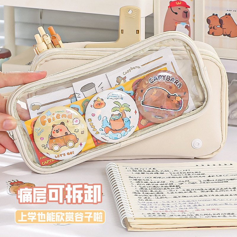 Nueva bolsa de lápices transparente estilo ins bolsa de dolor bolsa de lápiz de material de bricolaje bolsa de papelería de diez capas de gran capacidad para personas de nicho