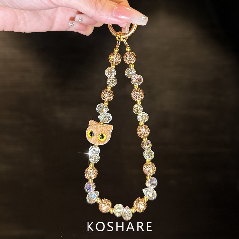 Hermoso Hakimi diámetro flash brazalete cadena de teléfono móvil mujer lujo ligero de alto nivel sensación bolso de cristal colgante colgante anti-caída cadena de mano colgante