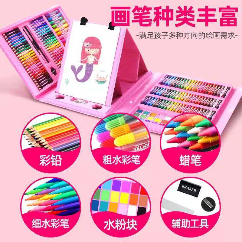 Juego de pinceles 208 Juego de bolígrafos de acuarela 150 con caballete Pintura de arte para niños 168 Regalos transfronterizos 86 colores