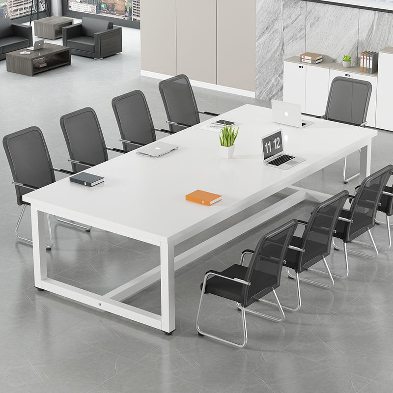 Mesa de conferencias Mesa larga Mesa de trabajo de capacitación para personal Mesa de negociación simple y moderna Mesa y silla Combinación Marco de acero Escritorio para computadora Escritorio