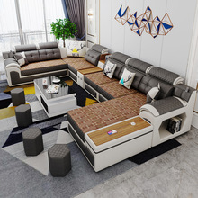 布艺沙发客厅组合简约现代冬夏两用大户型双面科技布转角两面凉席