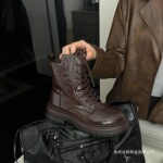 饮奶羊皮~大叔家真皮厚底马丁靴女2025年秋冬英伦风中筒短靴子