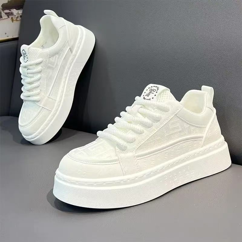 Men's Summer Breathable Trendy Versatile Casual White Sneakers for Teenagers Non-Slip Sports Thick-Soled Height-Increasing White Shoes