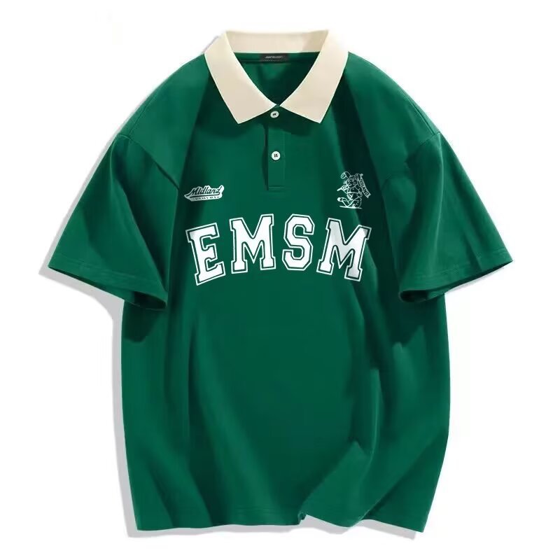 Camisa menos ropa camisa polo de manga corta verano nueva tendencia estadounidense joven estudiante letra estampado solapa top