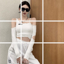 港风短款街头高腰t恤修身斜肩修身不规则上衣女ins7064