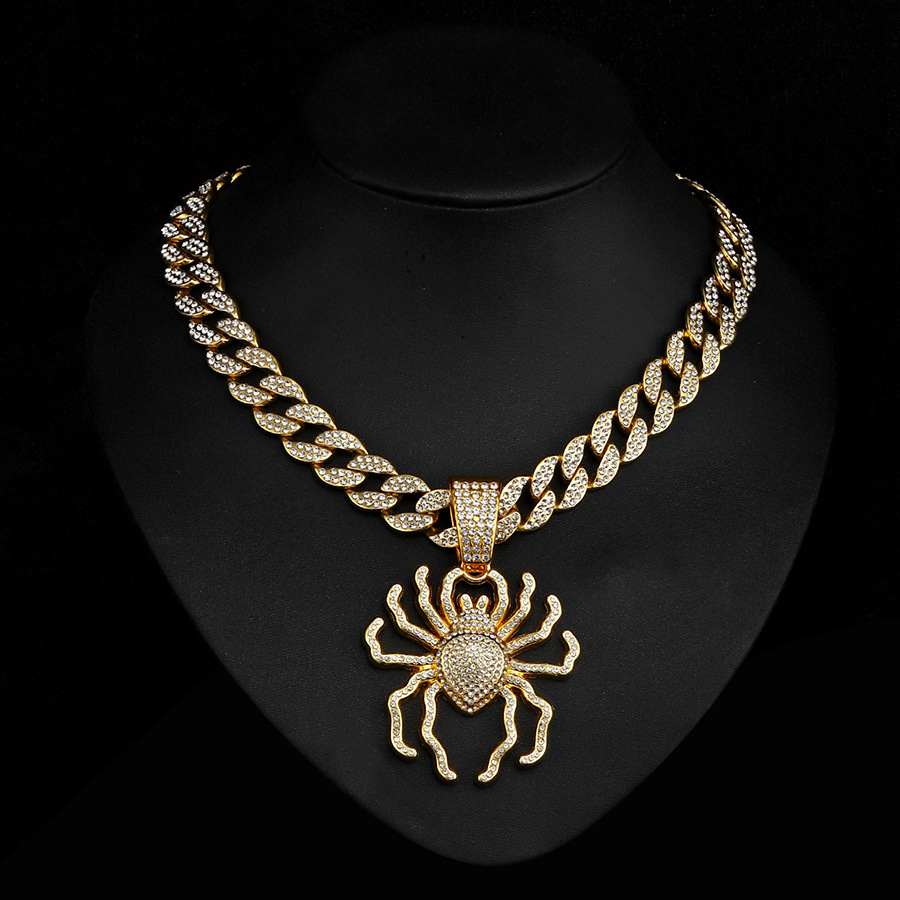 Collar con Colgante de Araña Tridimensional de Moda Punk Europea y Americana, Collar Cubano con Incrustaciones de Diamantes para Baile Urbano Hip-Hop, Accesorios para Hombre