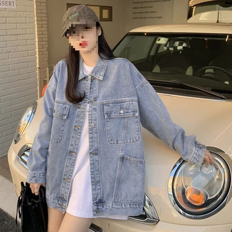 Denim Jacket Women's New Spring and Autumn Korean Style Loose and Versatile Style Mid-Length Work Jacket Tops