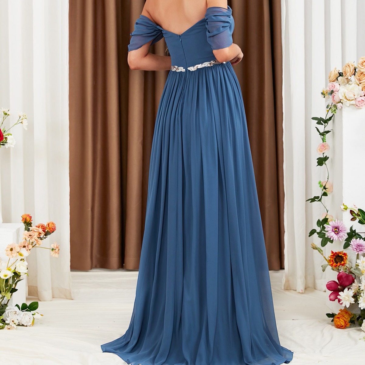 Vestido de noche de un solo hombro, nuevo estilo, con lentejuelas, cinta de gasa, elegante, sin espalda, falda larga, eBay