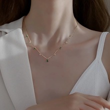 方行S925通体纯银复古轻奢气质简约大方日系水滴祖母绿锆石项链女