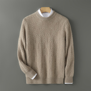 2025 New Autumn and Winter Wool Round Neck Knitwear Jacquard Pullover Soft Waxy Warm Woolen Knitwear Top for Men