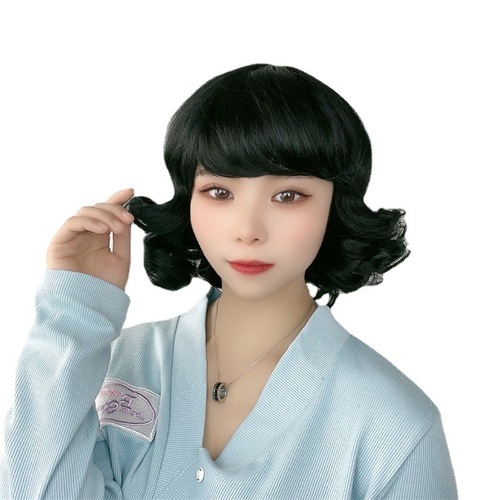 Wig for women with medium-length and short curly hair with bangs, pear blossom head, egg roll mother's head, middle-aged and elderly wig headgear manufacturer wholesale