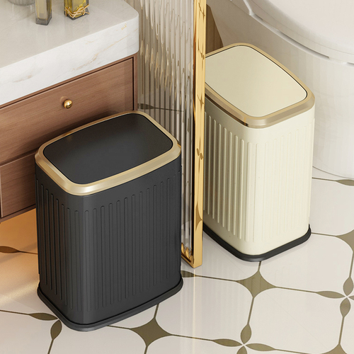 Hotel stainless steel swing lid kitchen trash bin home bathroom luxury dual bin 15L