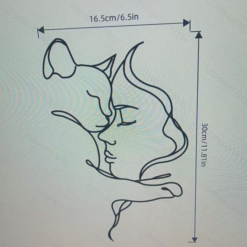 Cross-Border Line Woman and Cat Decorative Texture Metal Crafts Modern Art Furniture Wall Hanging Modern Simple