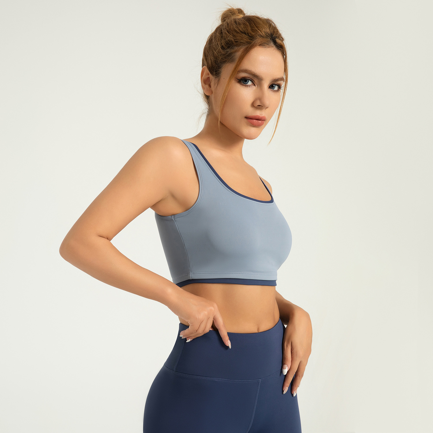 Área transfronteriza de alta elasticidad con bordes de color, chaleco deportivo sin sujetador, chaleco de yoga antichoque