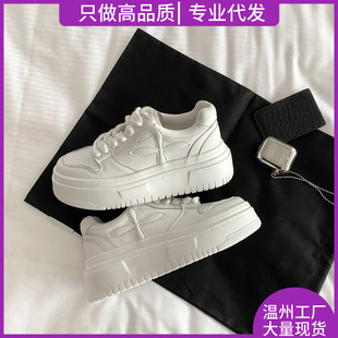 2025 New Summer Small Round Toe Inner Heightening Thick-Soled Lace-Up Sports and Casual White Shoes for Female Students