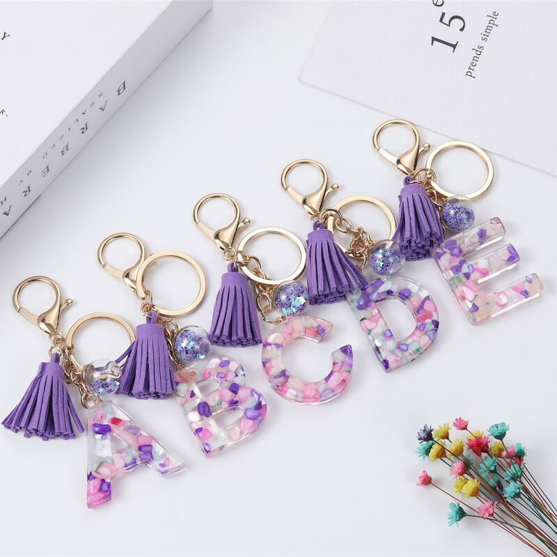 AliExpress New 26 English resin letter keychain Europe and the United States popular jewelry pendant creative gifts