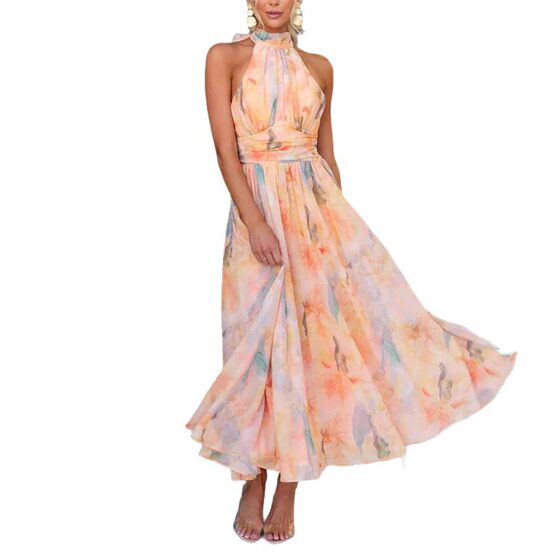 2025 summer new European and American Amazon cross-border foreign trade women's holiday style sleeveless printing backless dress