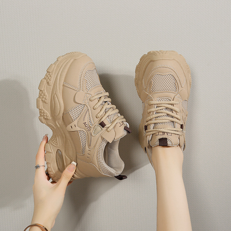 2025 New Autumn Mesh Air Cushion Casual Breathable Dad Shoes Women's Heightening Thick-Soled Casual Sports Shoes for Small People