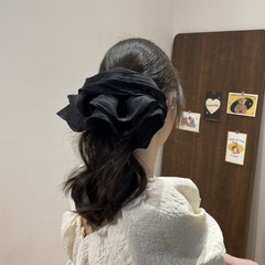 フランスのレトロな二重網のガーゼの布の芸の双つづりのしわの超大きいサイズの大きい腸の輪のシュシュのファッションは馬尾の頭の花の女性を刺します。