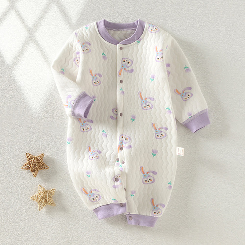 Baby Warm-Up Suit, One-Piece, Pure Cotton, Newborn Spring and Autumn Clothes, Baby Autumn and Winter Clothes, Three-Layer, Thin Fleece, Thick Hairy Suit
