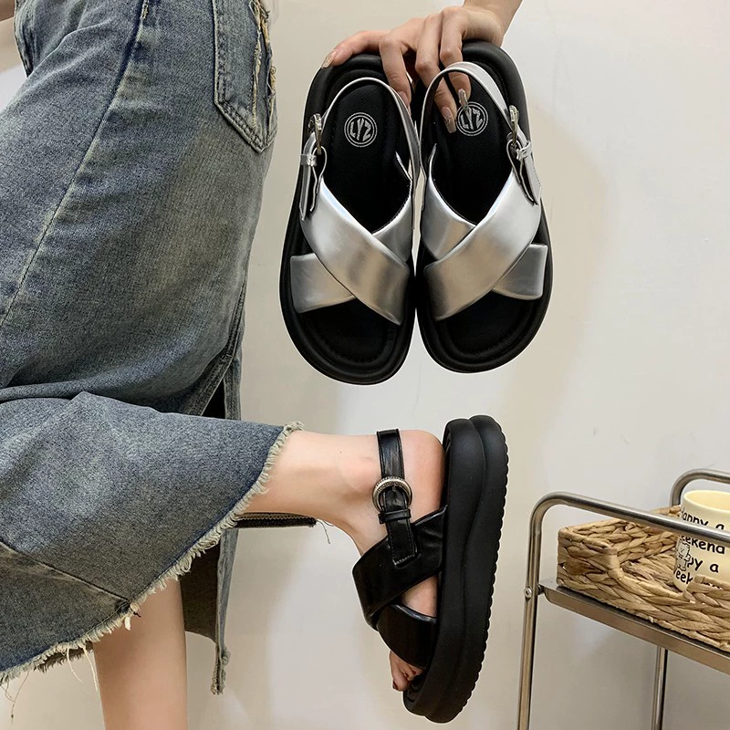 Женские пляжные шлепанцы на толстой нескользящей подошве, лето 2025, новая мода, универсальные и удобные, с перекрестной застежкой
