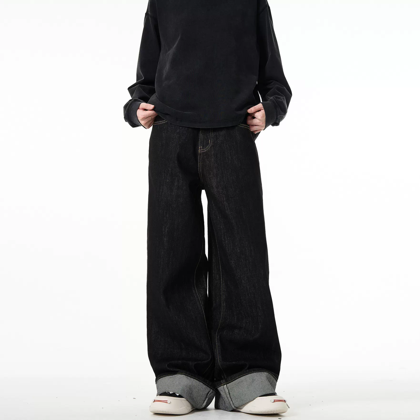 男春秋直筒宽松欧美高街长裤子美式街头水洗做旧牛仔裤