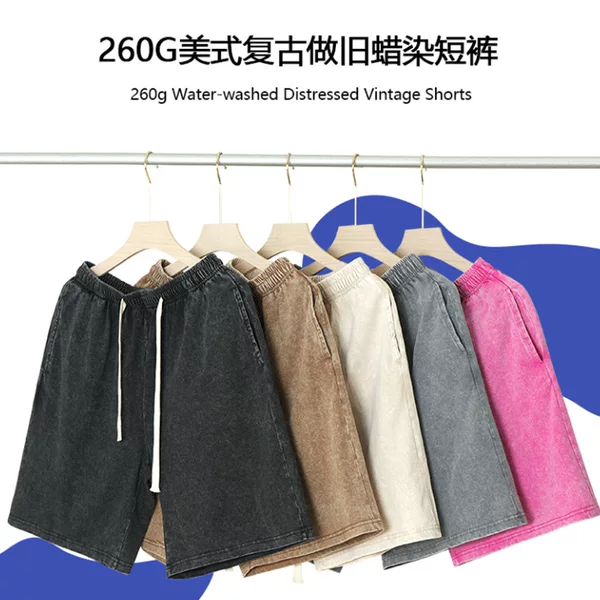 Cross-Border 260g Heavyweight Washed Vintage Distressed Shorts Retro Snowflake Five-Point Pants Unisex Pure Cotton In-Stock European Size