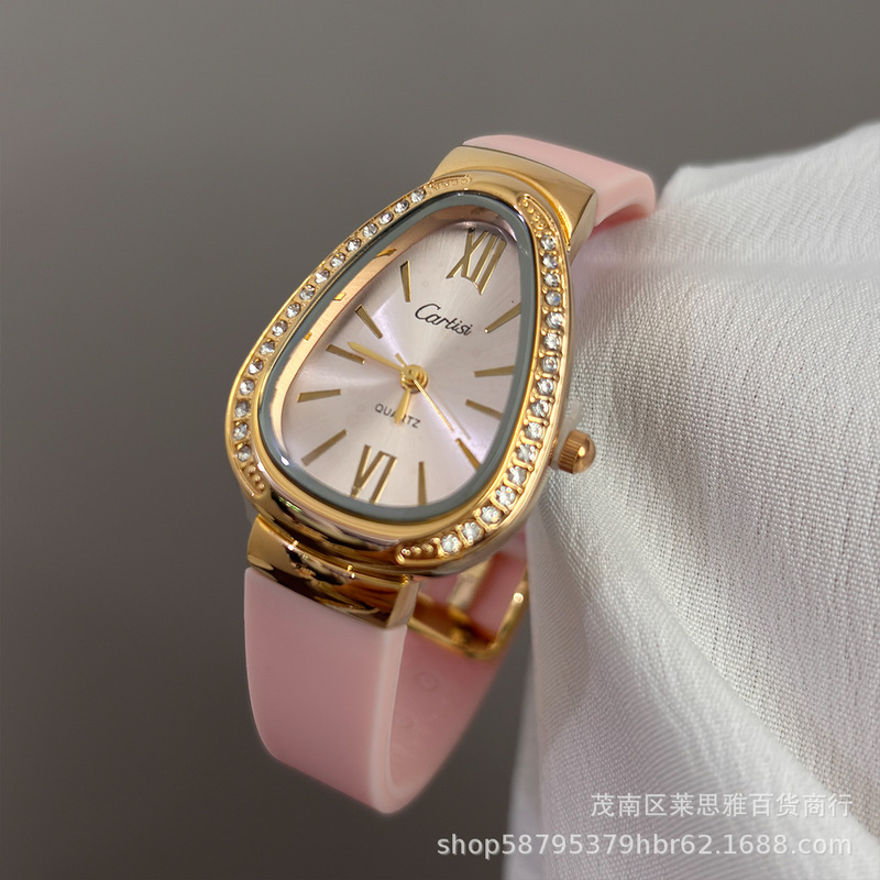 Galaxy Snake-Shaped Diamond-Encrusted Roman Numeral Women's Quartz Watch, Light Luxury Style Black Gold Silicone Strap Watch Manufacturer Galaxy Snake-Shaped Diamond-Encrusted Roman Numeral Women's Quartz Watch, Light Luxury Style Black Gold Silicone Strap Watch Manufacturer