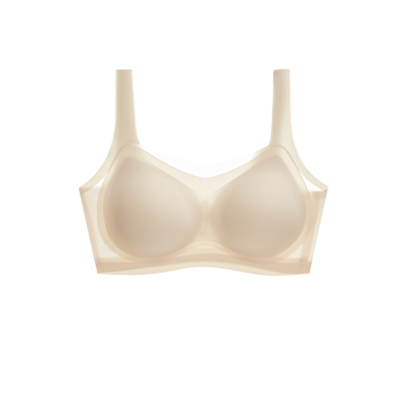 Taza fija delgada de verano, ropa interior sin costuras de seda de hielo para mujer, sueño sin anillo de acero, pechos grandes, sujetador cómodo estilo chaleco pequeño