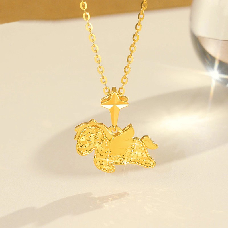 精工CNC切割爆闪碎冰冰独角兽小飞马吊坠项链本命年锁骨链毛衣链