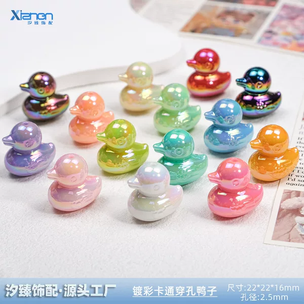 Cartoon Color-Plated Duck Perforated Beads Little Yellow Duck Pendant Acrylic DIY Jewelry Bag Hanging Mobile Phone Chain Accessories