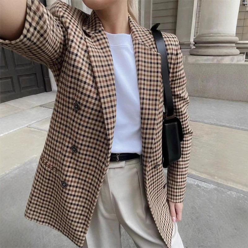 2025 European and American Cross-border New Business Women's Plaid Suit Jacket Clothes Slim Fit Top Women's Office Commuter