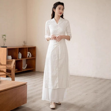 春夏超仙禅意文艺中国风连衣裙女新中式改良佛系白色高级禅服素衣