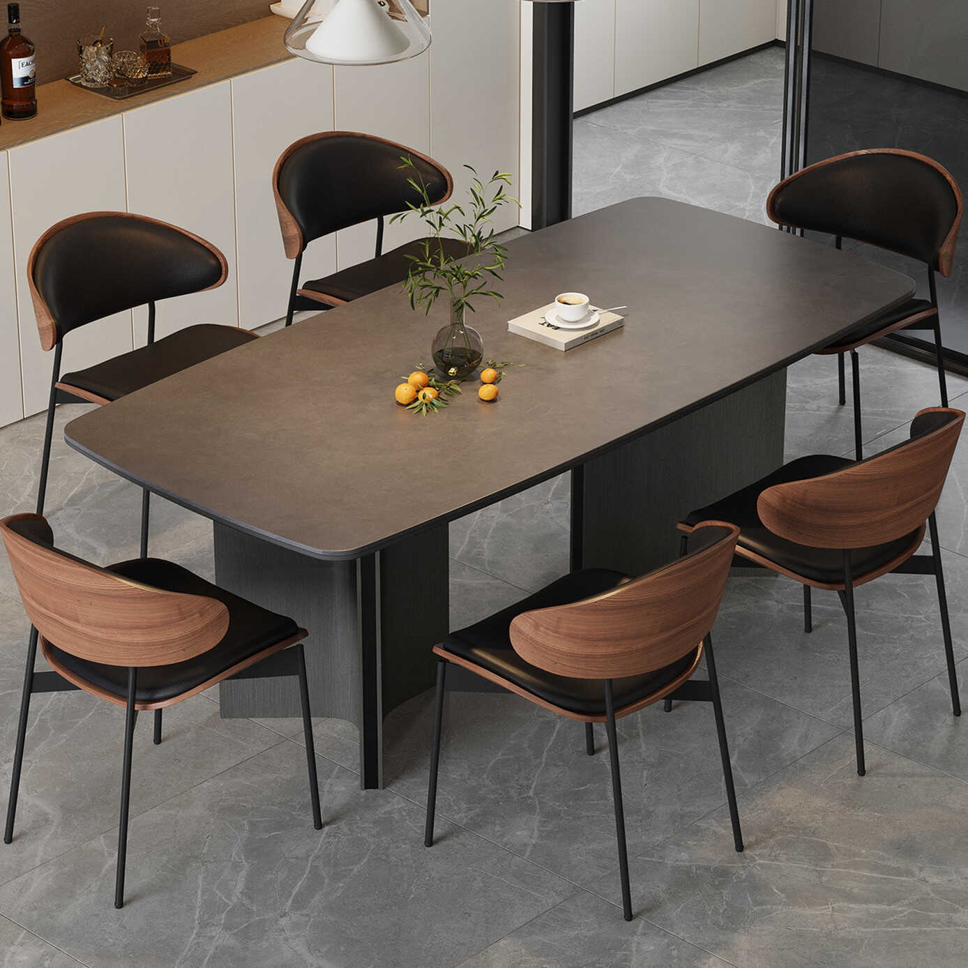 Italian Minimalist Slate Dining Table and Chairs for Home High-End Small Apartment Modern Simple Restaurant Dining Table and Chairs Set